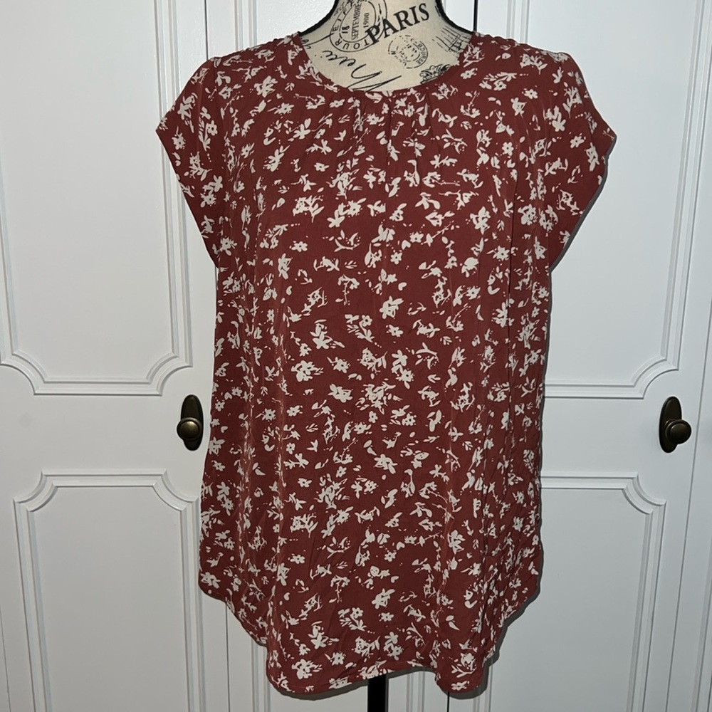 Fun2Fun Kaden Pleated Blouse - Floral Print - Burnt Orange, Size: Large